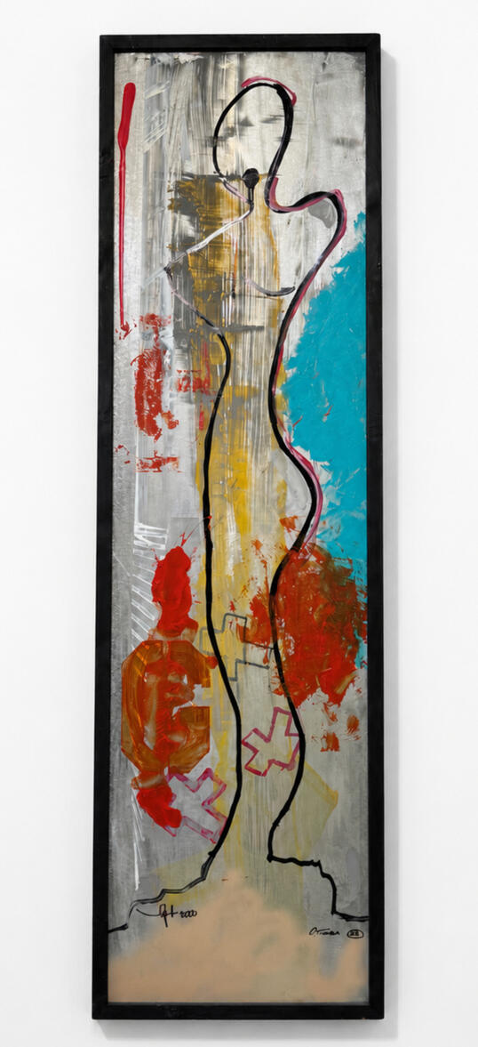 Chris Turner x Taru Lahti Figurative Silhouette, 2022 Acrylic Paint, Markers on Aluminum 19x67